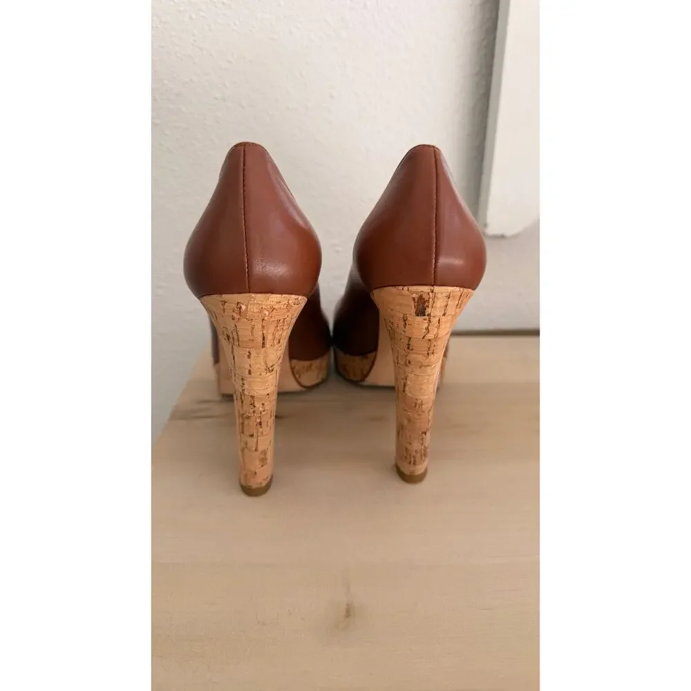 Stuart Weitzman Brown Leather Peep Toe Platform Pumps  Heel Designer Heels 8